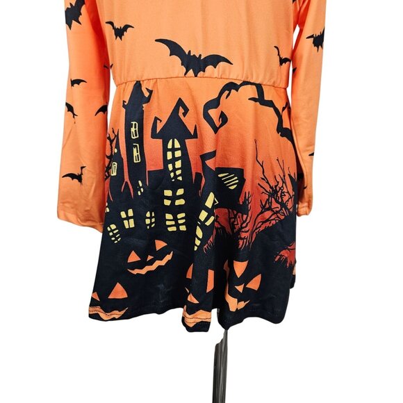 Girls Halloween Outfit Set 3T Bat Print Dress & Orange Leggings Festive - Picture 9 of 11